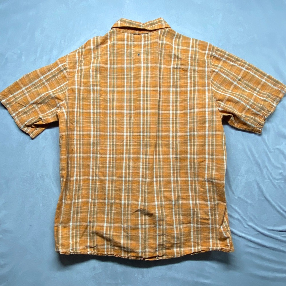 REI Mens XL Plaid Short Sleeve Button Up Shirt Casual Outdoor Work Beige Orange - Picture 2 of 14
